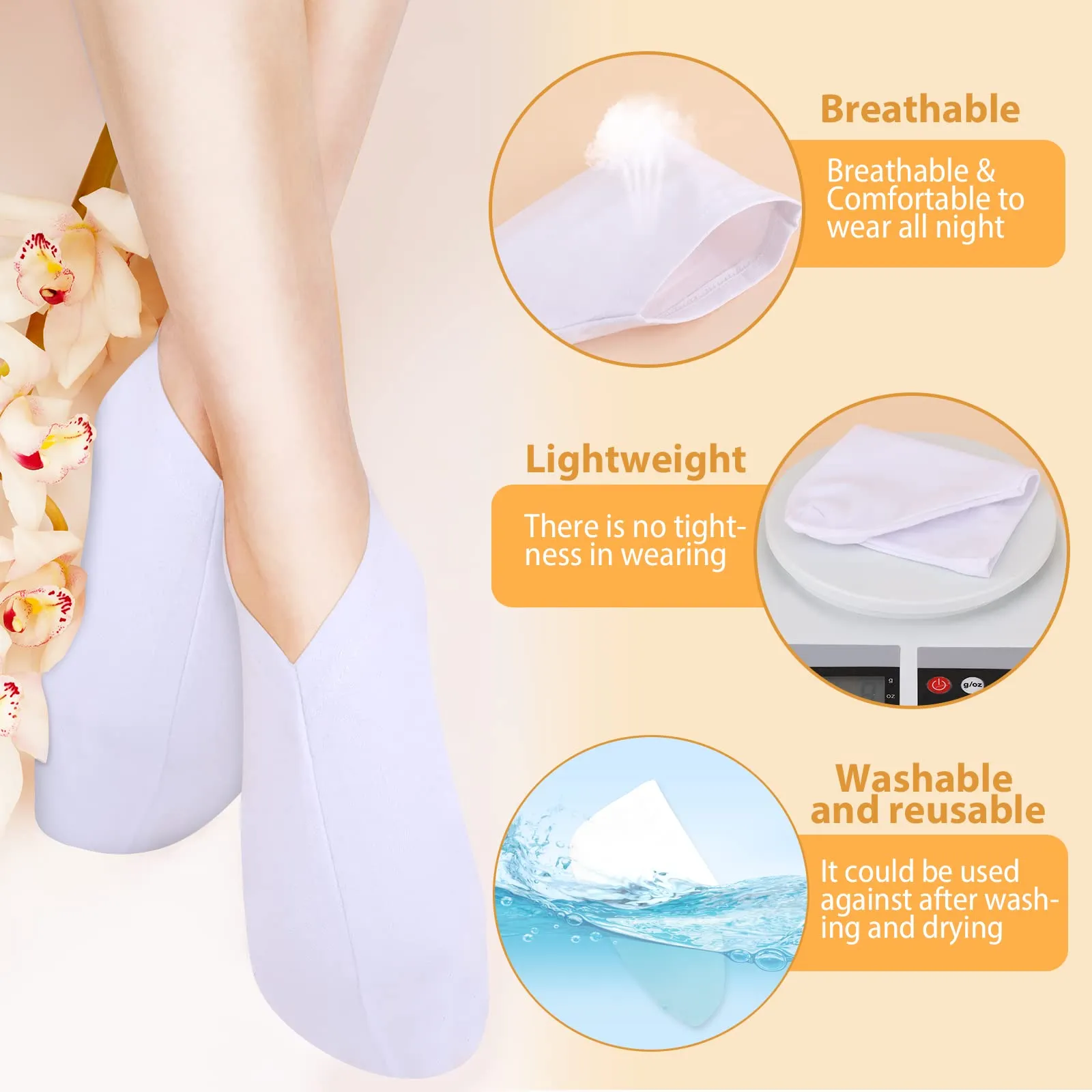 1 Pairs Moisturizing Socks Set, Foot Spa Socks Cotton Moisture Enhancing Socks Cosmetic Socks for Dry Feet, Hard Cracked Heels, Calluses, Cuticles, Rough Skin, White, One Size 8.26 in (One Size)