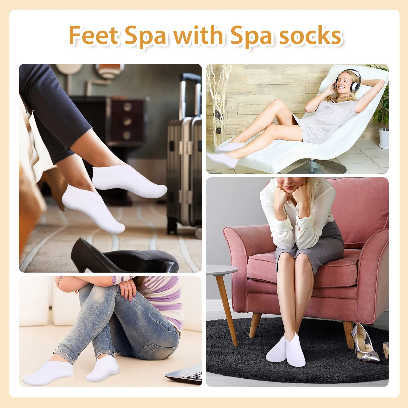 1 Pairs Moisturizing Socks Set, Foot Spa Socks Cotton Moisture Enhancing Socks Cosmetic Socks for Dry Feet, Hard Cracked Heels, Calluses, Cuticles, Rough Skin, White, One Size 8.26 in (One Size)